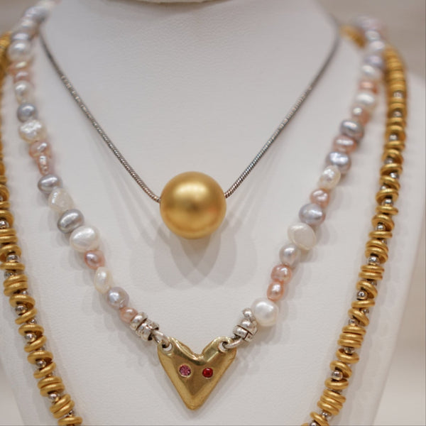 Ermine Pearl with Heart Necklace